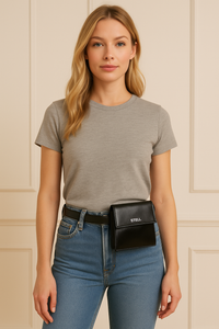Leah Leather Belt Bag- Black
